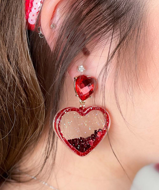 Red HEART glass earrings, st Valentine, heart earrings, kawaii earrings -  Shop Glass At Home Earrings & Clip-ons - Pinkoi